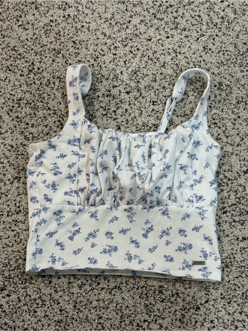 Hollister White Cropped Camisole with Blue Floral Print
